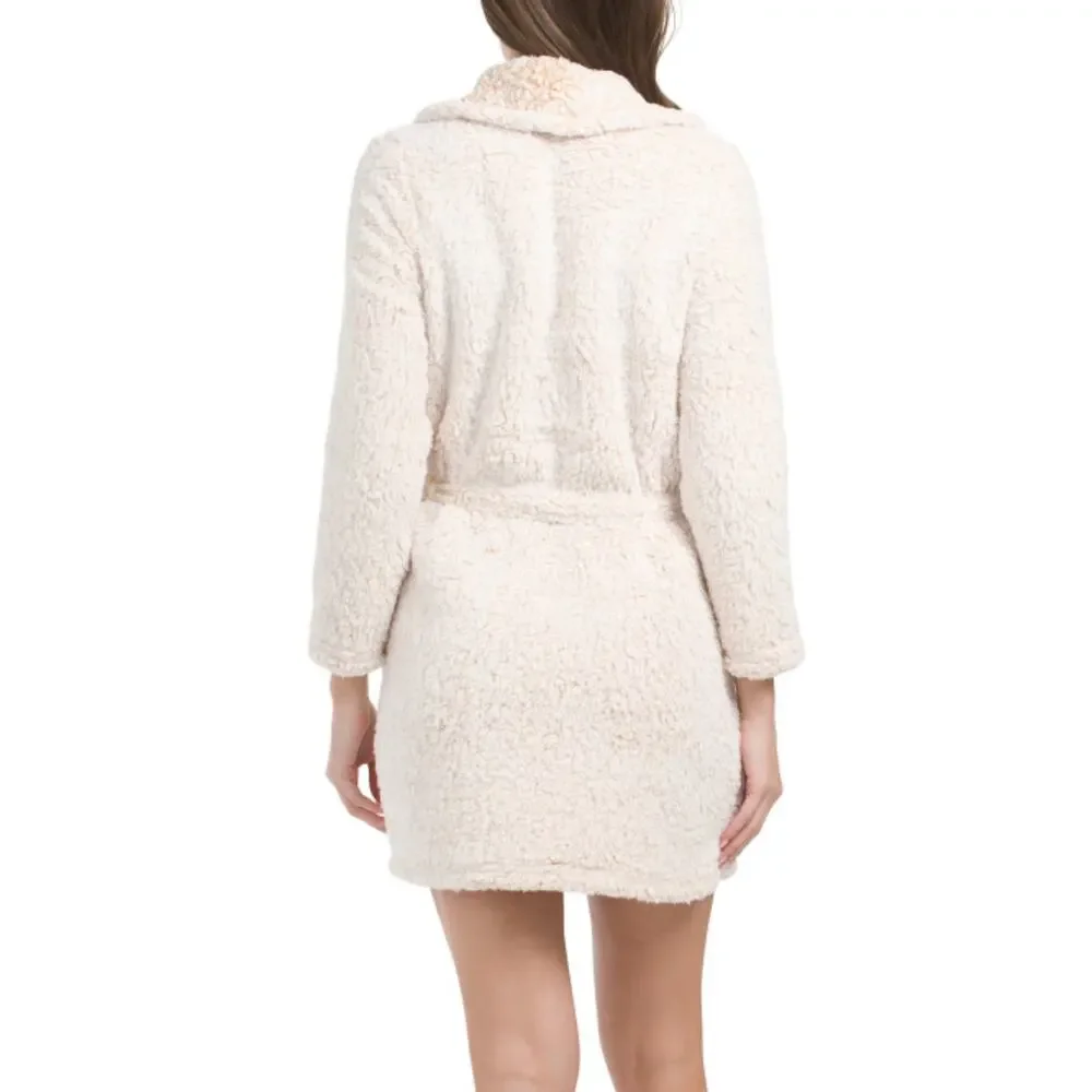 NWT KIT KIT Women's Cozy Plush Shawl Collar Tie Closure Teddy Bath Short Robe